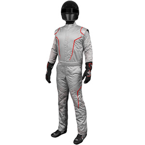 K1 GT2 Adult Nomex Fire Suit- Gray, Red - Size MED-LG