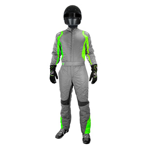 K1 Precision II Adult Nomex Fire Suit- Gray, Green - Size LG-XL