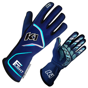 K1 Flight Adult Nomex Auto Racing Gloves - Blue, Flo. Blue - Size SM