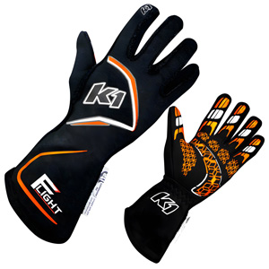 K1 Flight Adult Nomex Auto Racing Gloves - Blue, Flo. Orange - Size LG