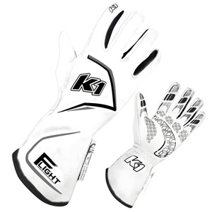 K1 Flight Adult Nomex Auto Racing Gloves - White - Size SM