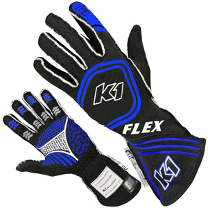 K1 Flex Adult Nomex Auto Racing Gloves - Black, Blue - Size LG