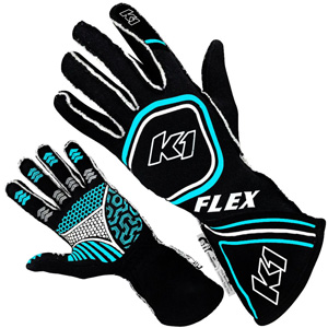 K1 Flex Adult Nomex Auto Racing Gloves - Black, Flo. Blue - Size XL