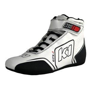 K1 GTX-1 Youth Soft Leather and Nomex Auto Racing Shoes- White, Black, Size 6