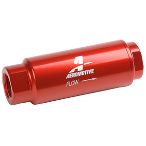 Aeromotive Filter, In-Line, 100-m Stainless Mesh Element, 3/8" NPT Port, Bright-Dip Red, SS Series, 1-1/4" OD