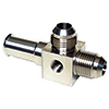 Stainless Steel Coupler to convert Ford OE Fuel line (1986 thru 2006) to Dual -8 AN male ports (1/8" NPT gage port included)