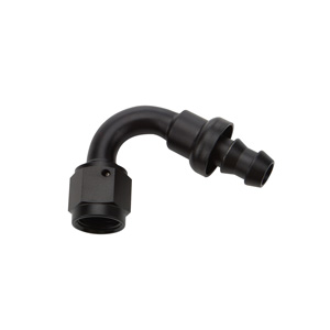 Hose End Pushlock Black Aluminum 120 Deg Elbow -8