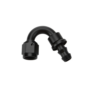Hose End Pushlock Black Aluminum 150 Deg Elbow -8