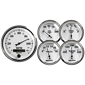 AutoMeter 1200 Old Tyme White II 3-1/8" & 2-1/16" 5pc. Electric Speedometer Gauge Set Electric