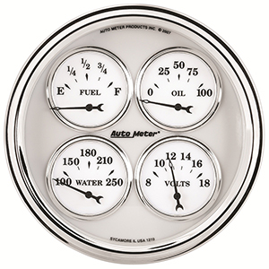AutoMeter 1210 Old Tyme White II 5" Air-Core Quad Gauge, 100 PSI / 100-250 F / 8-18V / 240-33 Ohms Electric