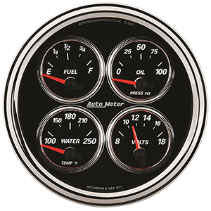 AutoMeter 1224 Designer Black II Electric 5" Air-Core Quad Gauge, 100 PSI / 100-250 f / 8-18V / 0-90 Ohms