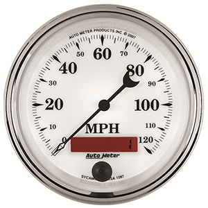 AutoMeter 1287 Old Tyme White II 3-3/8" Air-Core Speedometer Gauge, 0-120 MPH Electric