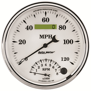 AutoMeter 1290 Old Tyme White II 5" Air-Core Tachometer/Speedometer Combo Gauge, 8,000  RPM / 120 MPH Electric