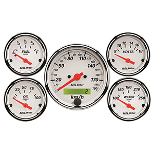 AutoMeter 1302-M Arctic White 3-1/8" & 2-1/16" 5 Pc. Gauge Kit, Speedometer Mechanical