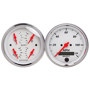 AutoMeter 1308 Arctic White 3-3/8" 2 Pc. Gauge Kit, Quad & Speedometer, 240-33 Ohms Electrical