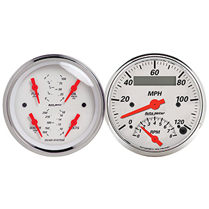 AutoMeter 1309 Arctic White 3-3/8" 2 Pc. Gauge Kit, Quad & Tachometer/Speedometer, 240-33 Ohms Electrical