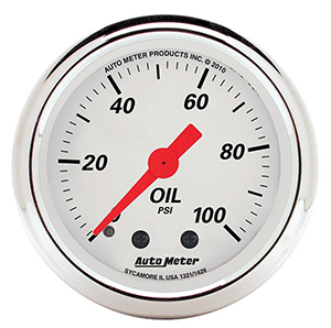 AutoMeter 1321 Arctic White 2-1/16" Oil Pressure Gauge, 0-100 Psi Mechanical
