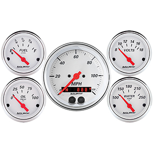 AutoMeter 1350 Arctic White 3-3/8" & 2-1/16" 5 Pc. Gauge Kit, GPS Speedometer Electrical