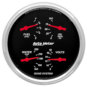 AutoMeter 1410 Designer Black Electric 5" Air-Core Quad Gauge, 100 PSI / 100-250 f / 8-18V / 240-33 Ohms