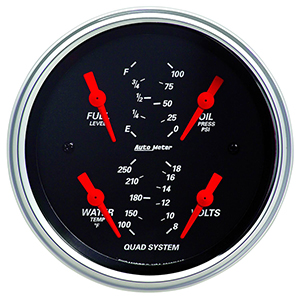 AutoMeter 1412 Designer Black Electric 3-3/8" Air-Core Quad Gauge, 100 PSI / 100-250 f / 8-18V / 240-33 Ohms