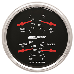 AutoMeter 1419 Designer Black Electric 5" Air-Core Quad Gauge, 100 PSI / 100-250 f / 8-18V / 0-90 Ohms
