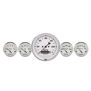 AutoMeter 1600 Old Tyme White 3-3/8" Air-Core Quad & Speedometer 2pc. Gauge Kit, 240-33 Ohms Electric