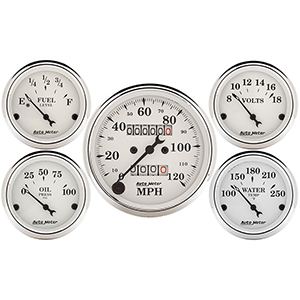 AutoMeter 1601 Old Tyme White 3-1/8" & 2-1/16" 5pc. Mechanical Speedometer Gauge Set