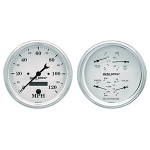 AutoMeter 1603 Old Tyme White 5" Quad & Speedometer 2pc. Gauge Kit, 240-33 Ohms Electric