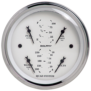 AutoMeter 1612 Old Tyme White 3-3/8" Air-Core Quad Gauge, 100 PSI / 100-250 F / 8-18V / 240-33 Ohms Electric