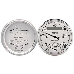 AutoMeter 1620 Old Tyme White 3-3/8" Air-Core Quad & Speedometer/Tachometer 2pc. Gauge Kit , 240-33 Ohms Electric