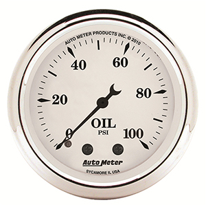 AutoMeter 1621 Old Tyme White 2-1/16" Oil Pressure Gauge, 0-100 PSI Mechanical