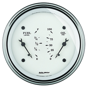 AutoMeter 1624 Old Tyme White 3-3/8" Air-Core Dual Gauge, 100 PSI / 240-33 Ohms Electric
