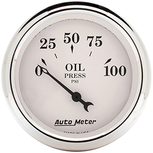 AutoMeter 1628 Old Tyme White 2-1/16" Air-Core Oil Pressure Gauge, 0-100 PSI Electric