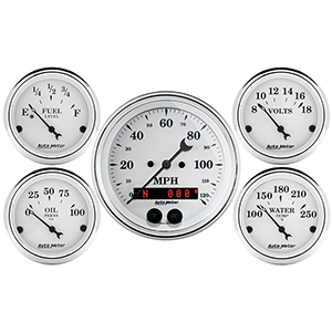 AutoMeter 1650 Old Tyme White 3-1/8" & 2-1/16" 5pc. GPS Speedometer Gauge Set
