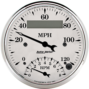 AutoMeter 1681 Old Tyme White 3-3/8" Air-Core Tach/Speedometer Combo Gauge, 8,000  RPM / 120 MPH Electric