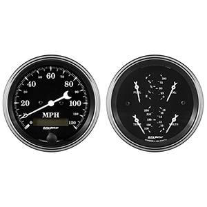 AutoMeter 1700 Old Tyme Black 3-3/8" Quad & Speedometer 2pc. Gauge Kit, 240-33 Ohms Electric