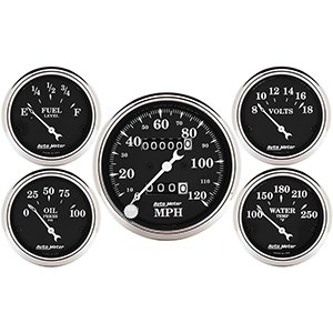 AutoMeter 1708 Old Tyme Black 3-1/8" & 2-1/16" 5pc. Mechanical Speedometer Gauge Set