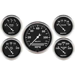 AutoMeter 1709 Old Tyme Black 3-1/8" & 2-1/16" 5pc. Electric Speedometer Gauge Set