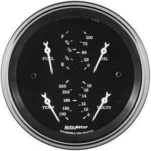 AutoMeter 1713 Old Tyme Black 3-3/8" Quad Gauge, 240-33 Ohms Electric