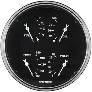 AutoMeter 1719 Old Tyme Black 5" Quad Gauge, 0-90 Ohms Electric