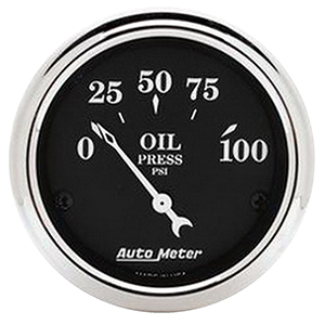 AutoMeter 1727 Old Tyme Black 2-1/16" Air-Core Oil Pressure Gauge, 0-100 PSI Electric