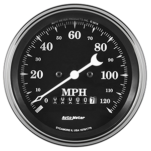 AutoMeter 1779 Old Tyme Black 3-3/8" Speedometer Gauge with Wheel Odometer, 0-120 MPH Electric