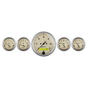 AutoMeter 1800 Antique Beige 3-3/8" 2pc Gauge Kit, Quad & Speedometer, 240-33 Ohms Electrical