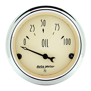 AutoMeter 1827 Antique Beige 2-1/16" Oil Pressure Gauge, 0-100 PSI Electrical