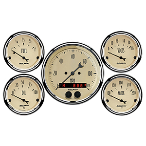 AutoMeter 1850 Antique Beige 3-3/8" & 2-1/16" 5pc Gauge Kit, GPS Speedometer Electrical