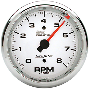 AutoMeter 19301 Pro-Cycle 3-3/8" Air-Core Tachometer Gauge, 0-8,000  RPM, White
