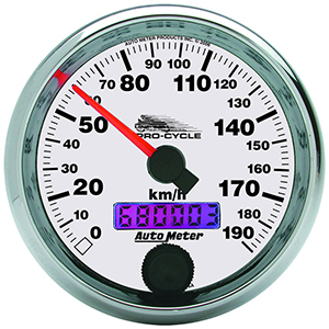 AutoMeter 19341-M Pro-Cycle 2-5/8" Air-Core Electric Speedometer, 0-190 KPH, White
