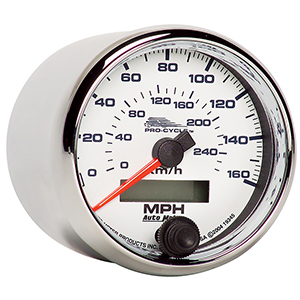 AutoMeter 19345 Pro-Cycle 2-5/8" Air-Core Electric Speedometer, 0-160 MPH, 0-260 KPH, White
