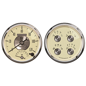 AutoMeter 2004 Prestige Antique Ivory 5" Air-Core Quad & Tachometer/Speedometer 2pc. Gauge Kit, 240-33 Ohms Electric