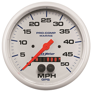 AutoMeter Gauge, Speedometer, 5", 50mph, GPS, Marine White